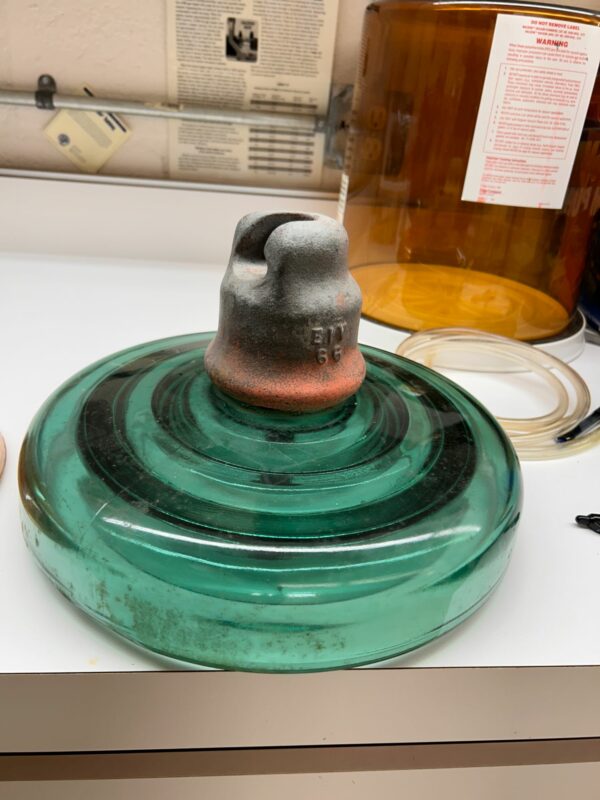 Vintage EIV66 13.5" Green Glass And Ceramic High Voltage Insulator Sombrero - Image 8