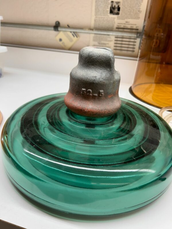 Vintage EIV66 13.5" Green Glass And Ceramic High Voltage Insulator Sombrero - Image 7