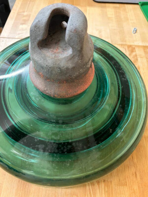 Vintage EIV66 13.5" Green Glass And Ceramic High Voltage Insulator Sombrero - Image 5