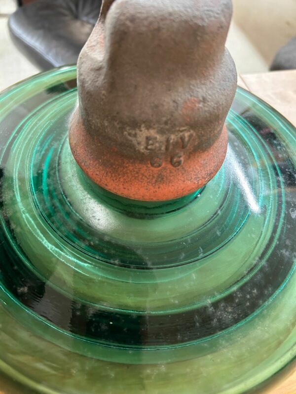 Vintage EIV66 13.5" Green Glass And Ceramic High Voltage Insulator Sombrero - Image 2