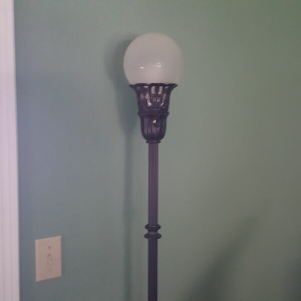 Antique Brass Floor Lamp With Frosted Glass Globe Shade