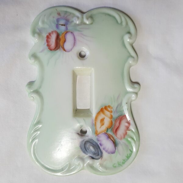 Vintage Hand-Painted Porcelain Floral Light Switch Cover Plate By V Williams