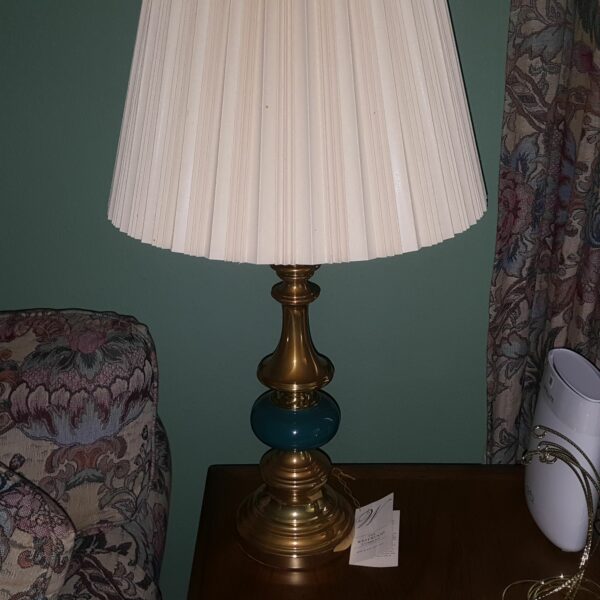 Vintage Westwood Brass & Glass Table Lamp With Pleated Shade