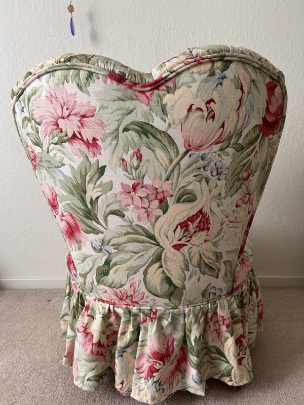 Floral Slipper Chair – Tufted Heart Back & Ruffled Skirt - Image 4
