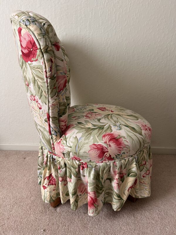 Floral Slipper Chair – Tufted Heart Back & Ruffled Skirt - Image 2